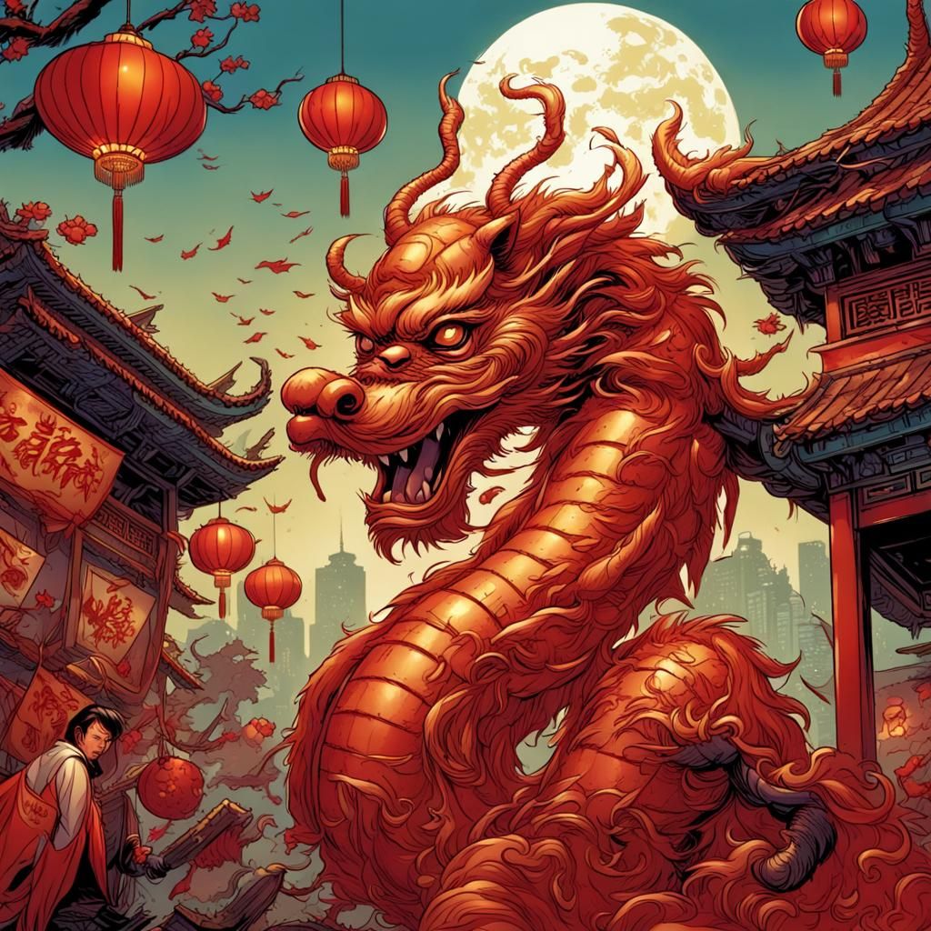 Dynamic Chinese New Year Comic Book Art