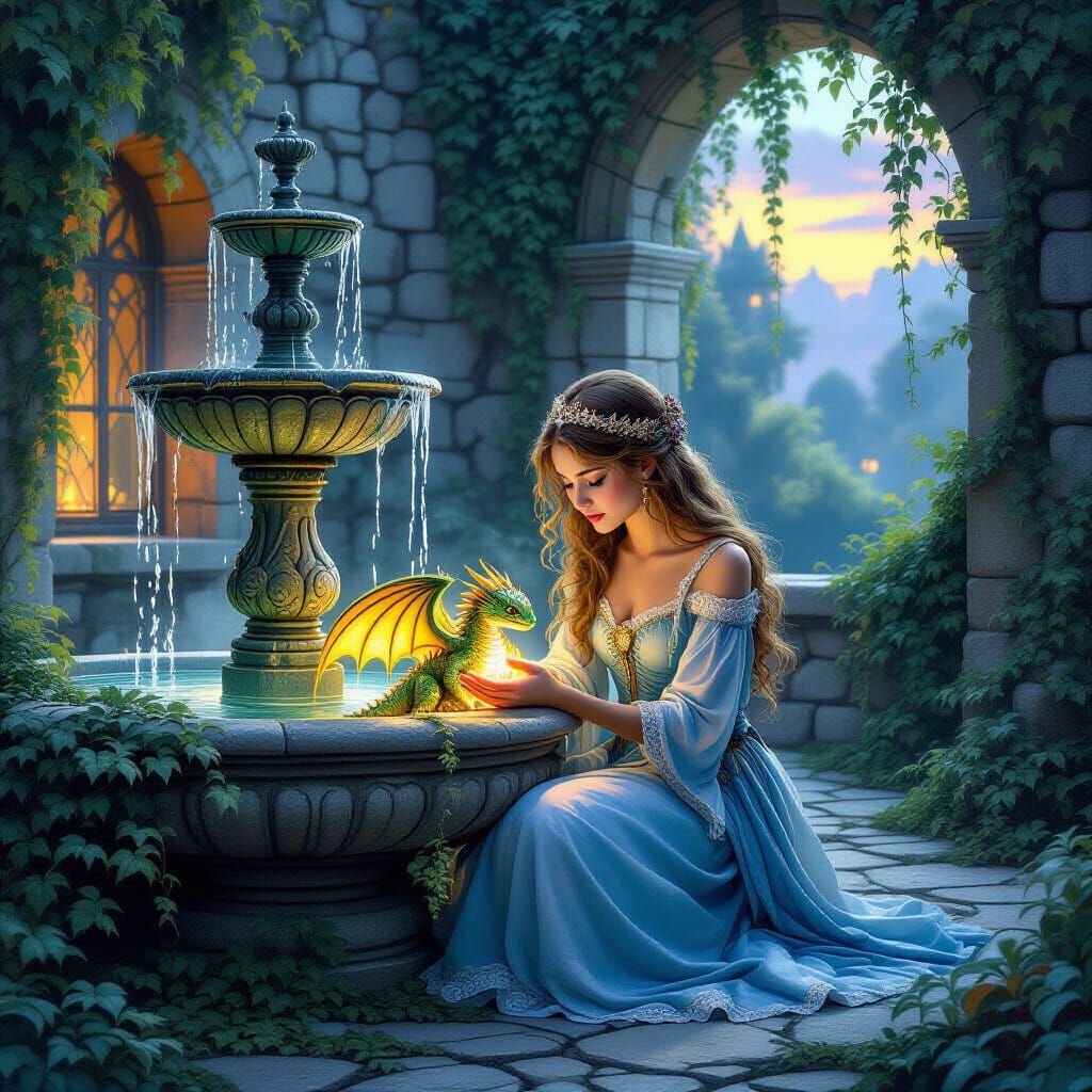 Princess and Dragon Hatchling in Fantasy Art Style
