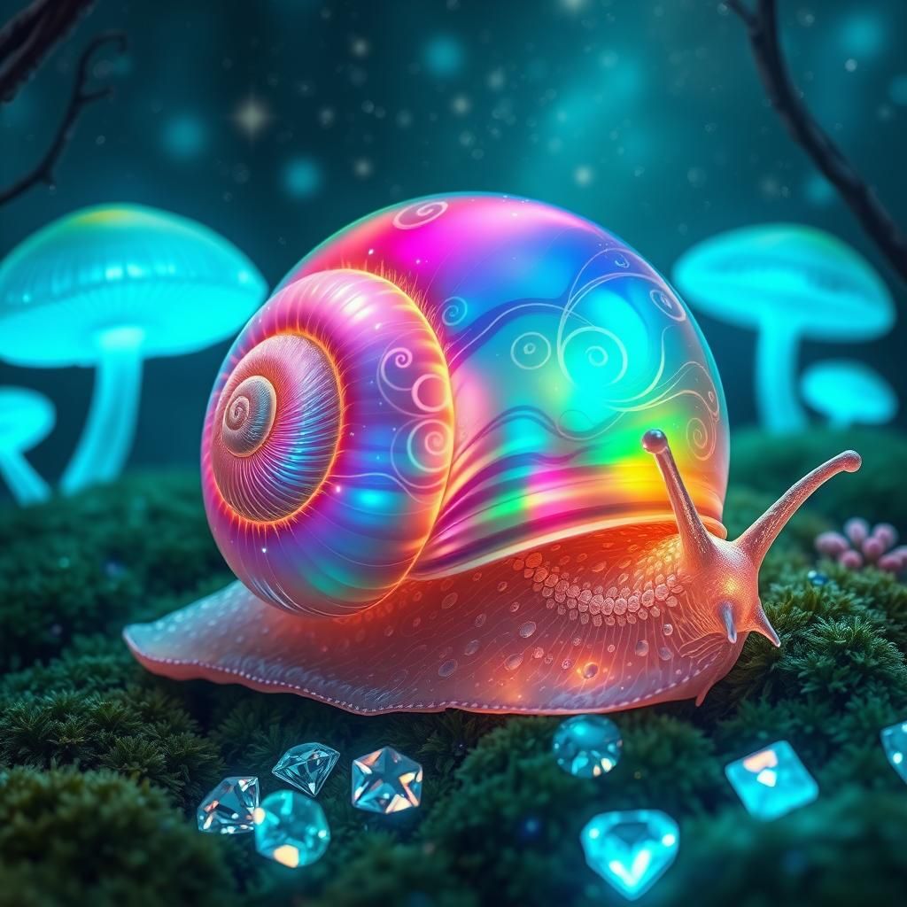 Iridescent Snail Radiates Luminescent Hues in Astral Landsca...