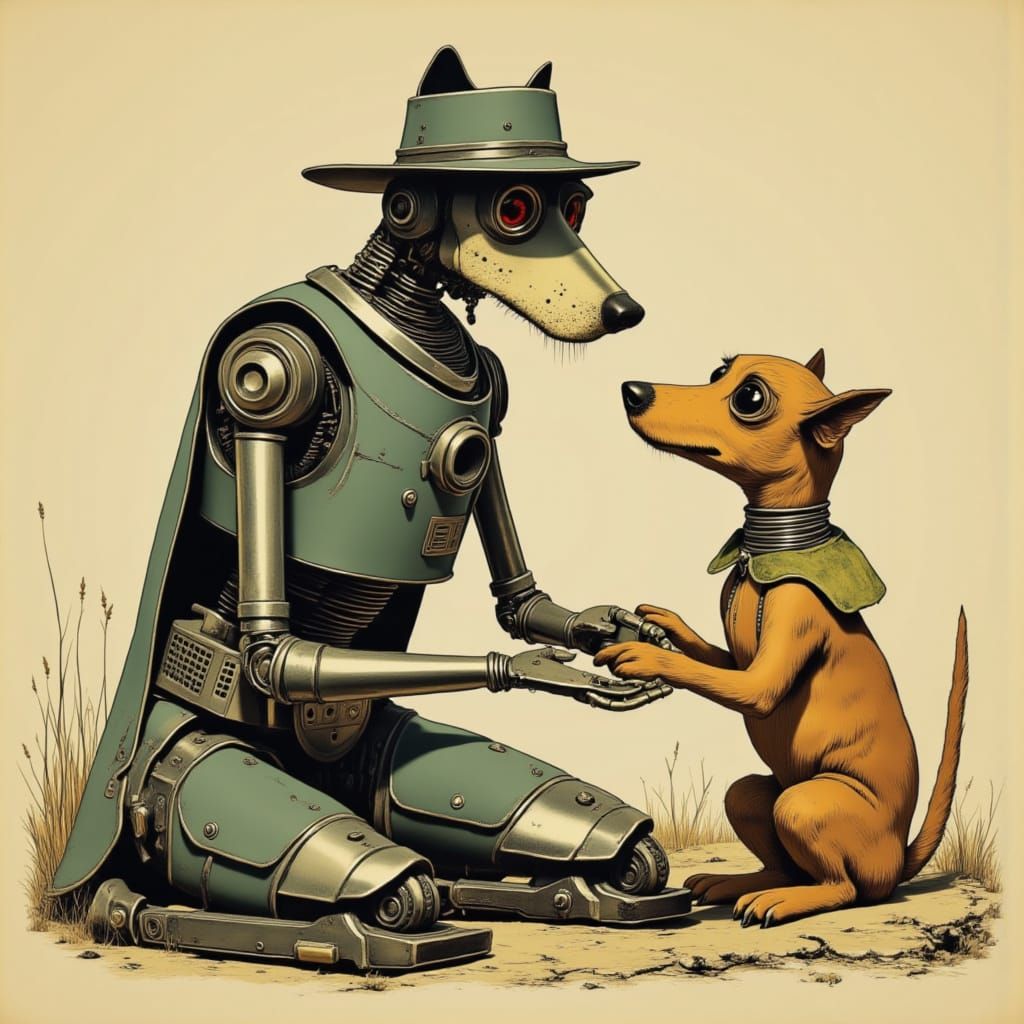 Anthropomorphic Robot Dog in Vintage Medieval Style