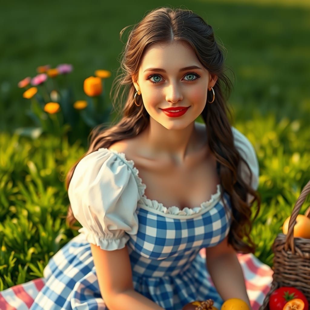 Whimsical Spring Portrait of Dorothy Gale in Elegant Gown