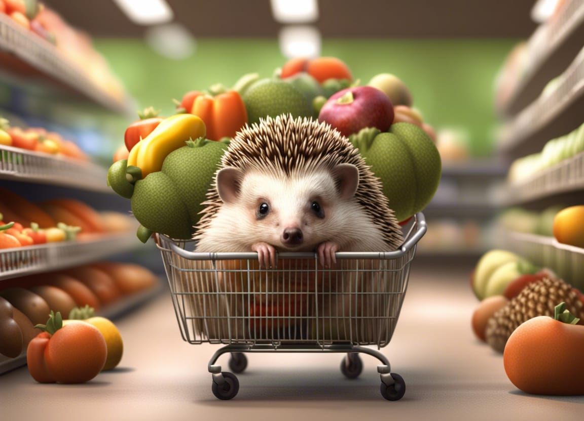 Hedgehogs Shop for Groceries in Photorealistic Store