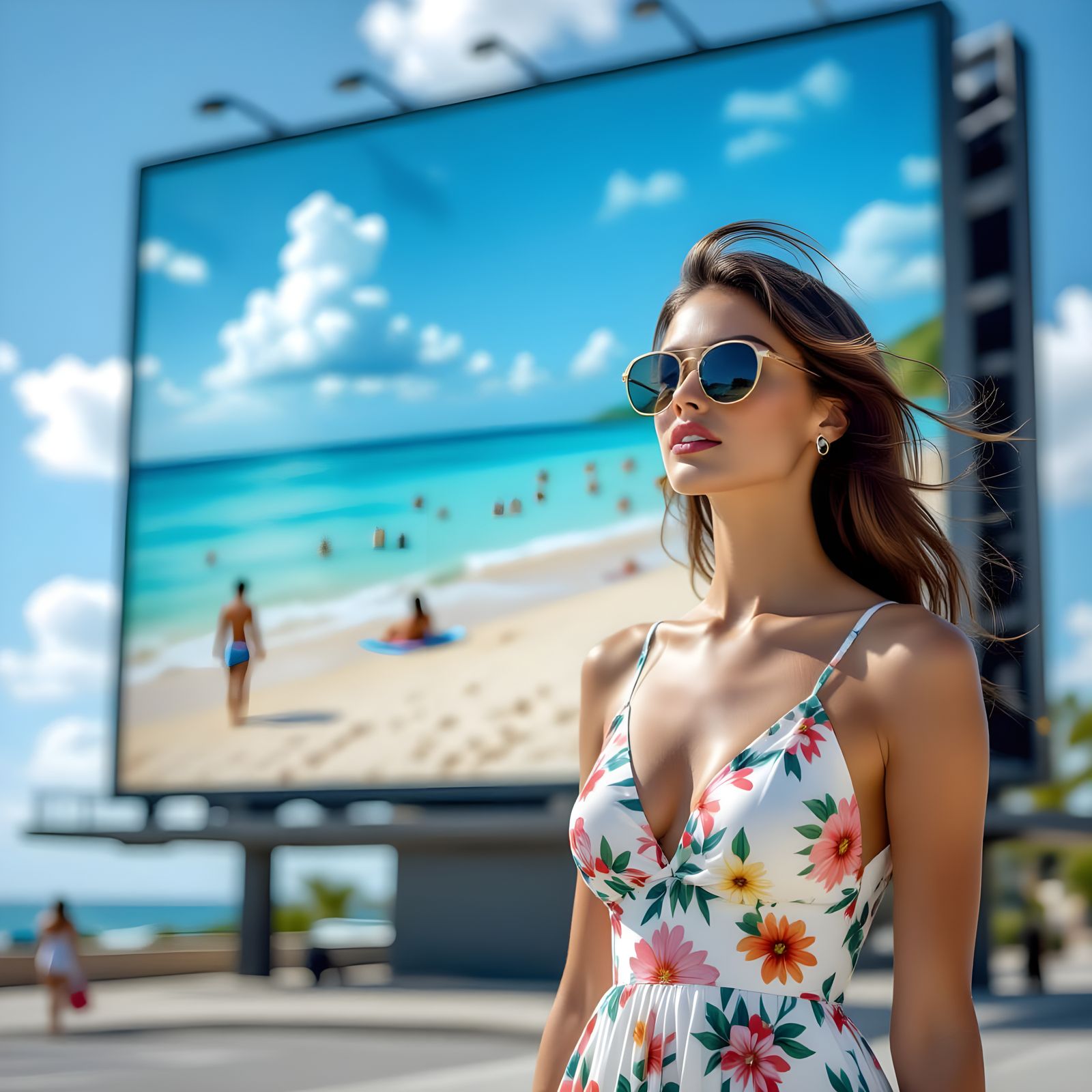 Woman Sun Tanning Before Mannequin Beach Billboard