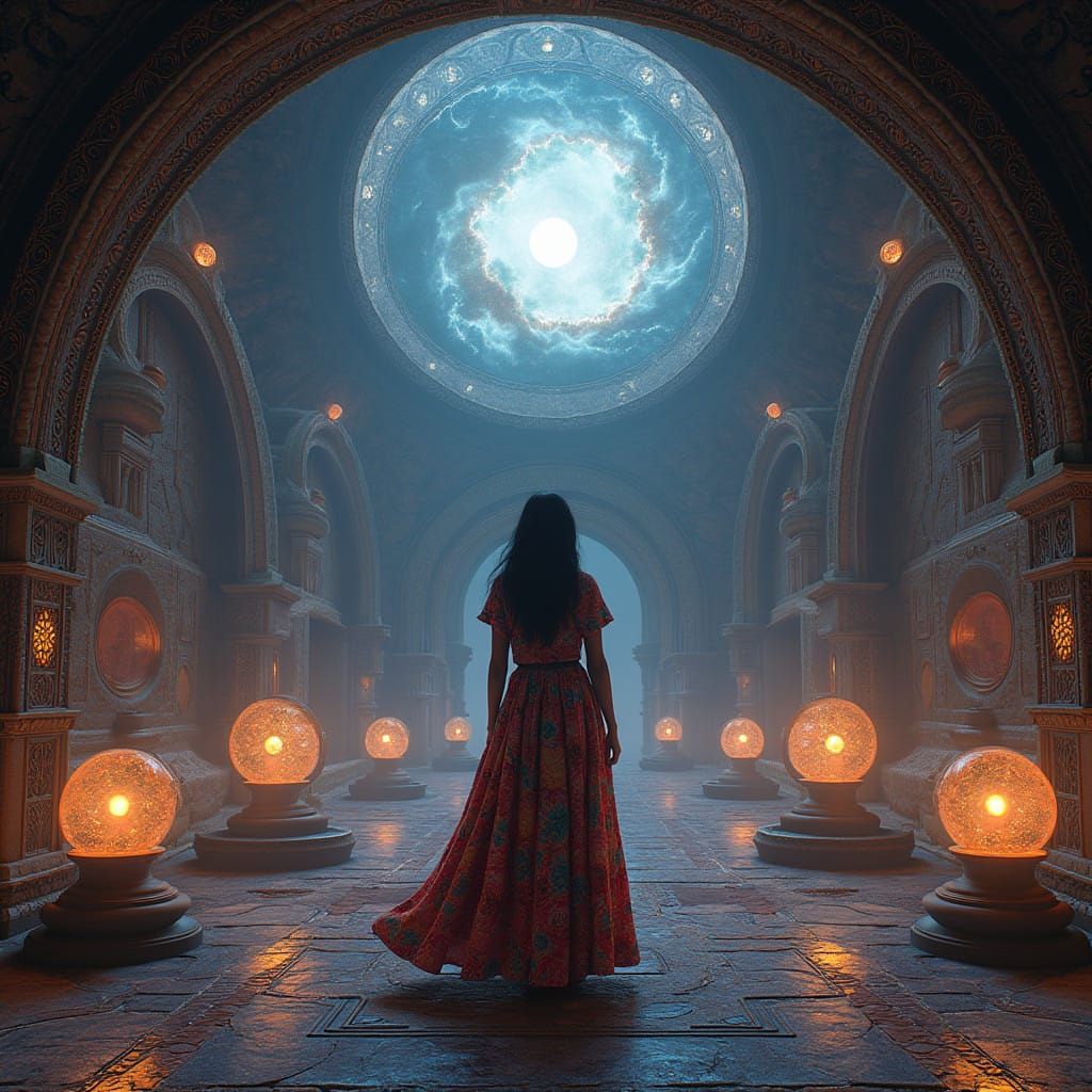 Chicana Astronomer in Aztec Observatory