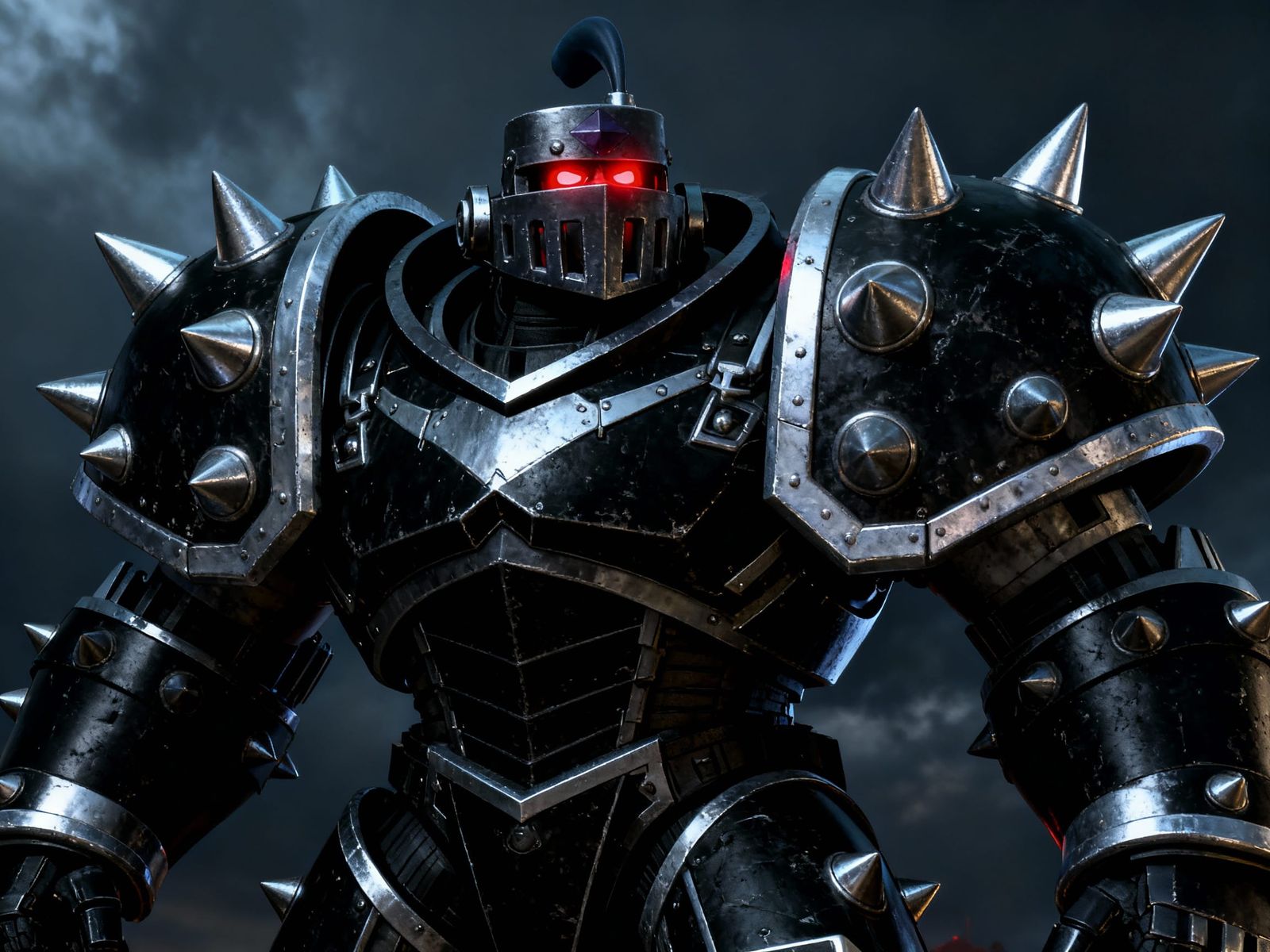Mega Knight CGI Render: Dark Armor, Glowing Eyes