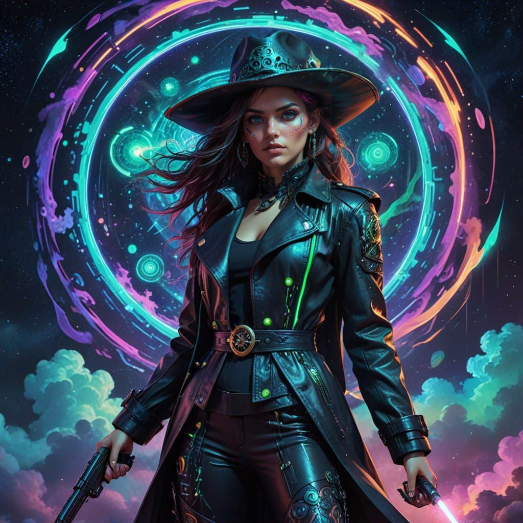 Cyberpunk Pirate in Astral Cosmic Illustration