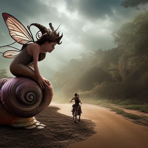 Fairy Riding a Giant Snail: Digital Matte Painting
