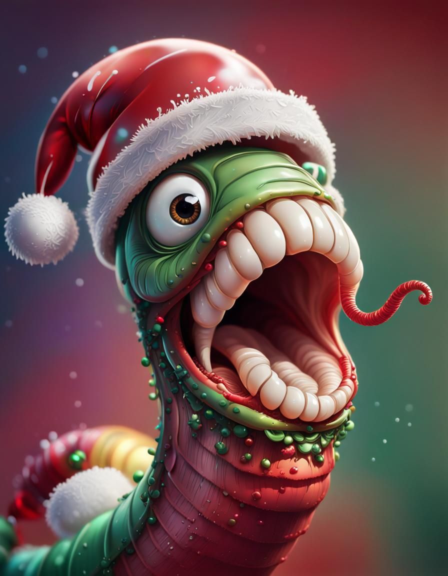Worm wearing Christmas hat