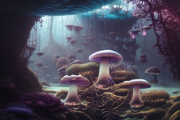 Underwater Mushroom Festival: Cosmic Anime Landscape