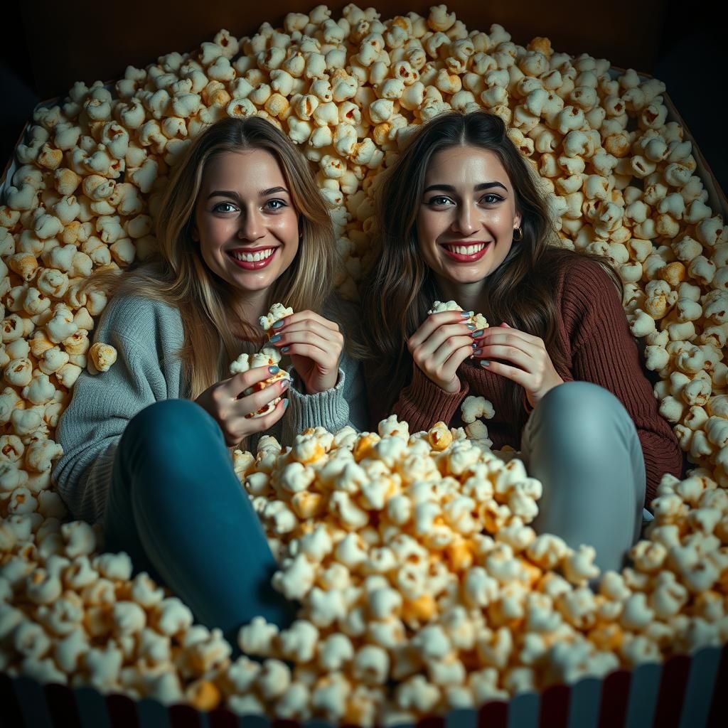 Women in Popcorn Box: Hyperrealistic Cinematic Image