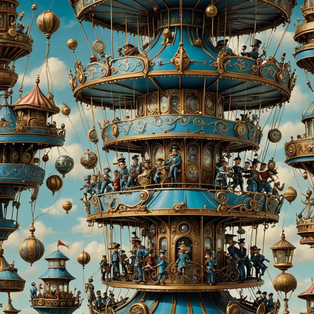 Steampunk Fair Carousel in Surreal Style