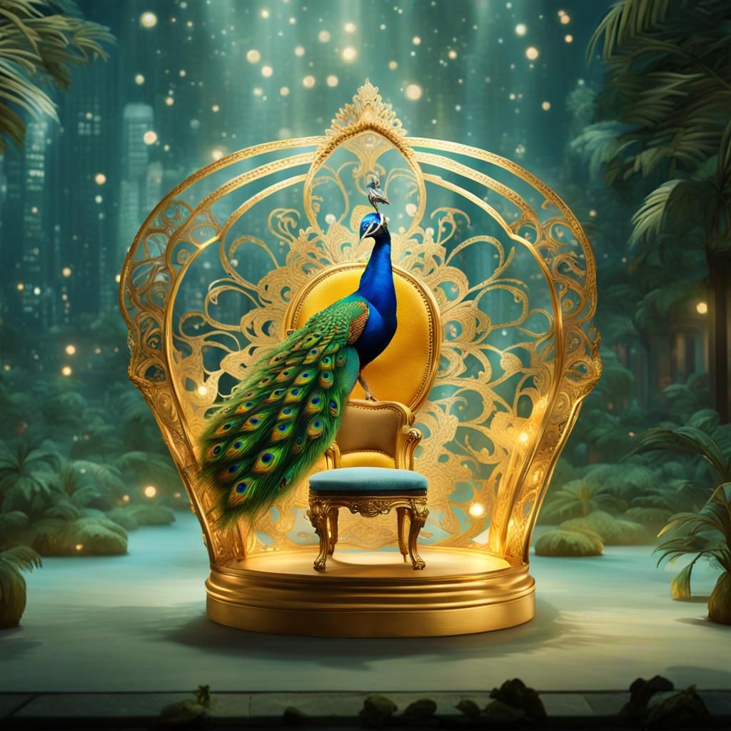 Golden Peacock Throne on Stone Cliff