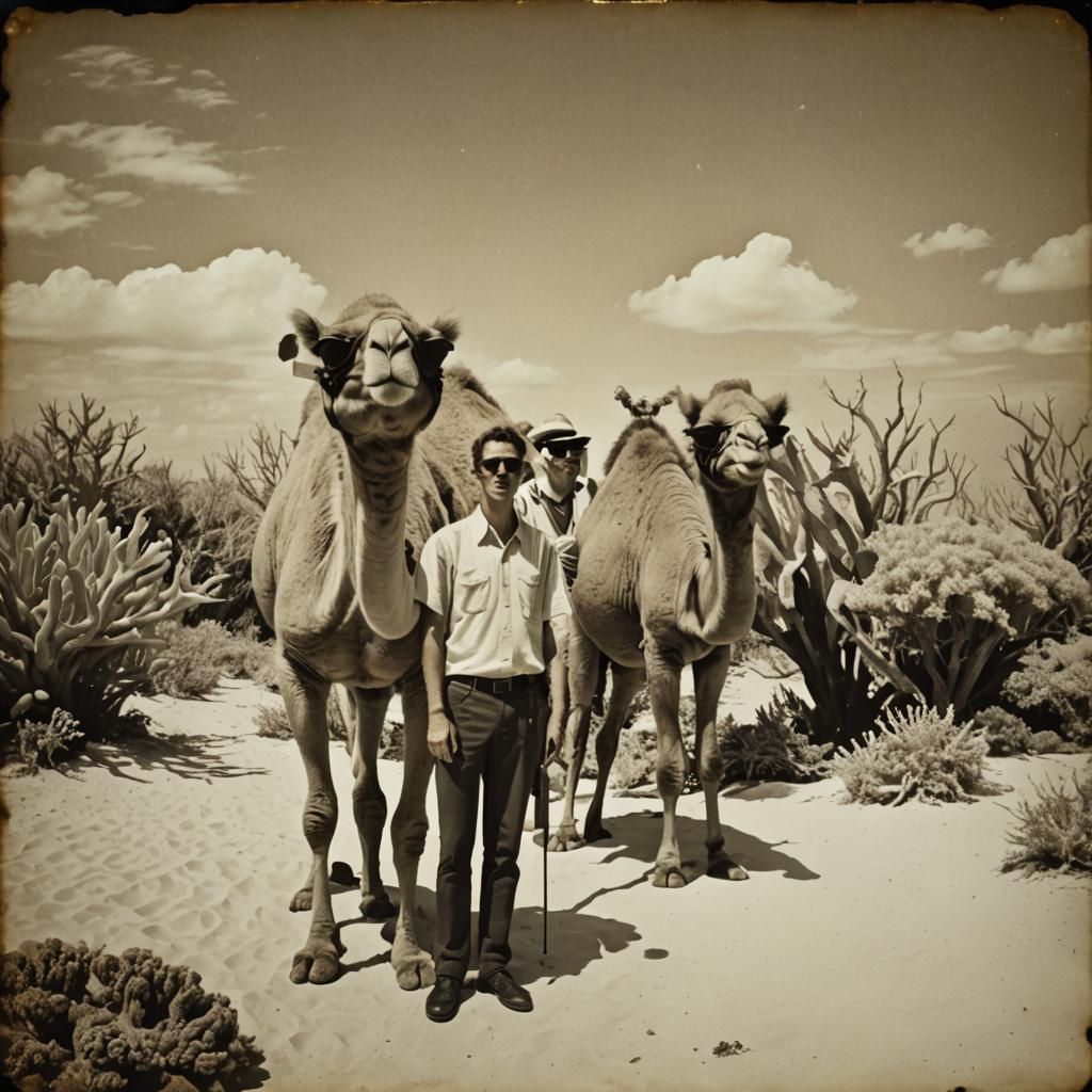Tourist and Camel at Great Barrier Reef: Gum Bichromate Port...