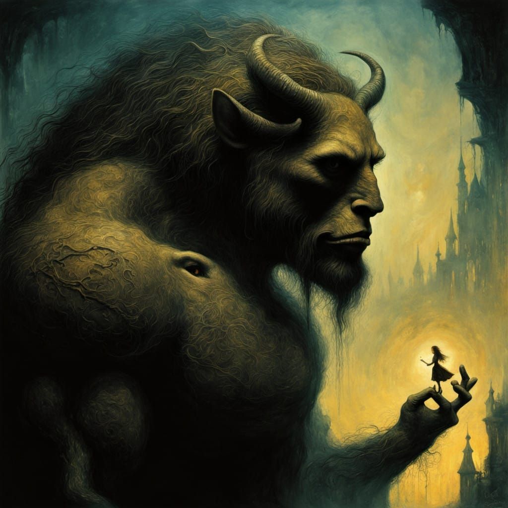Surrealistic Beauty and Beast in Dark Fantasy Style