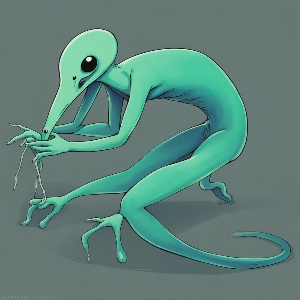 Glowing Blue-Green Humanoid Creature with Beak