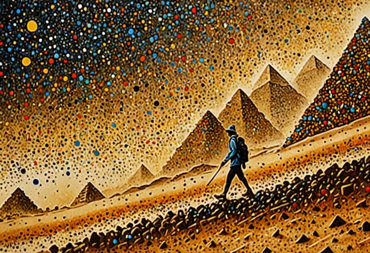 Pointillist Sandstorm Near Pyramid Ruins