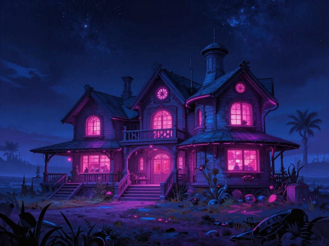 Cyberpunk Ranch House Glowing with Chemiluminescence