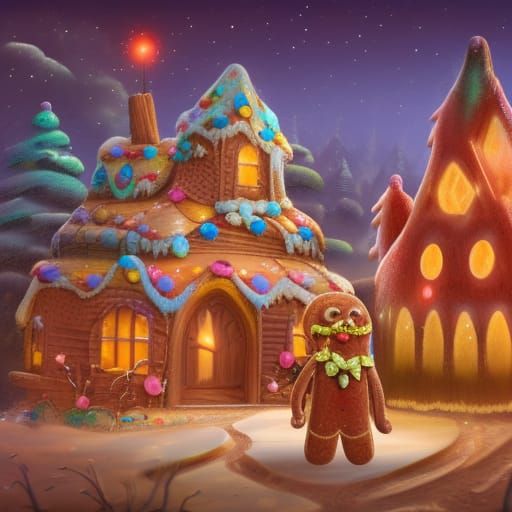 Gingerbread Man's Sweet Escape: Fantastical Matte Painting