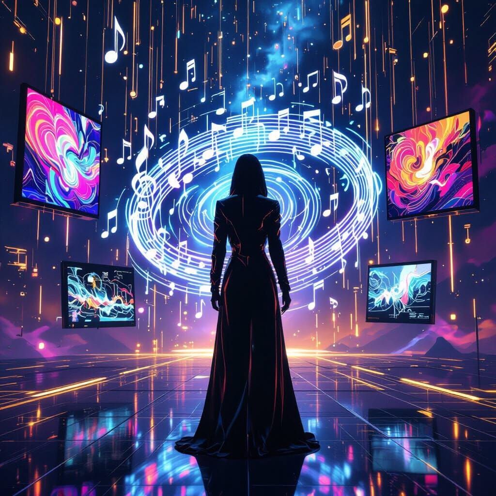 Visionary Creator Surrounded by Holograms