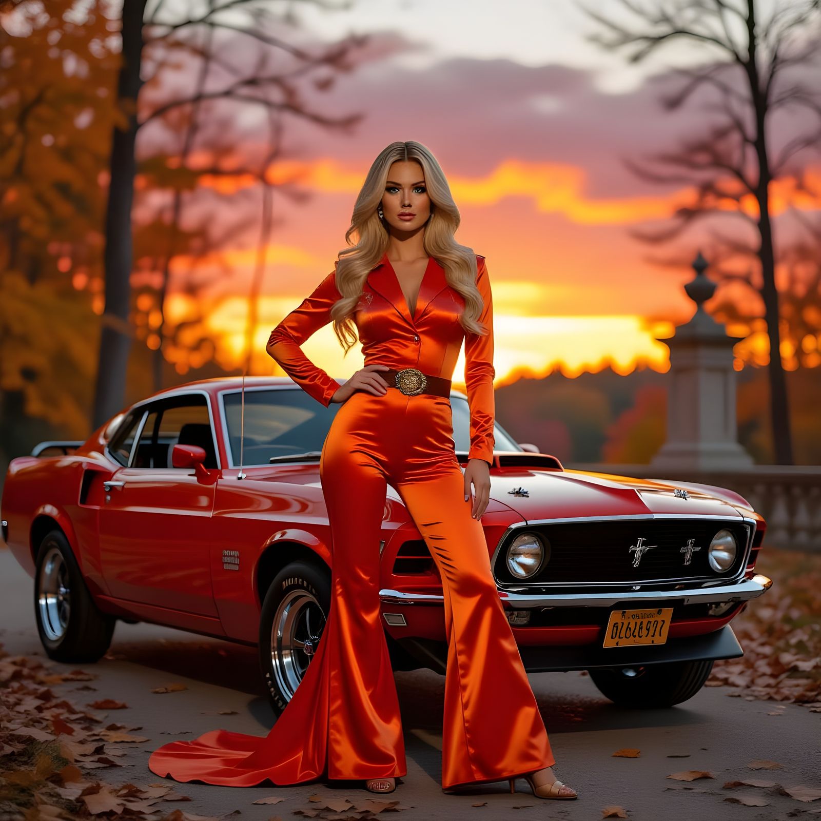 Autumn Cosplay: 70s Fashion Meets Muscle Car