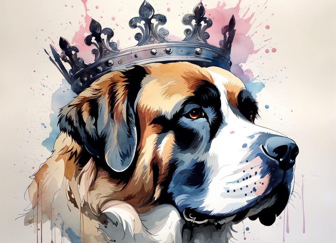 Crowned Saint Bernard in Watercolor Style