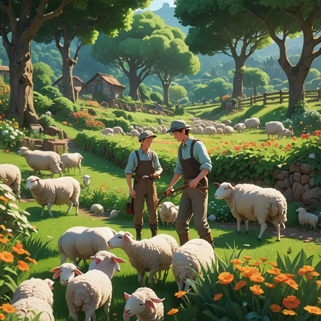 Abel and Cain in a Pixar-Style Garden