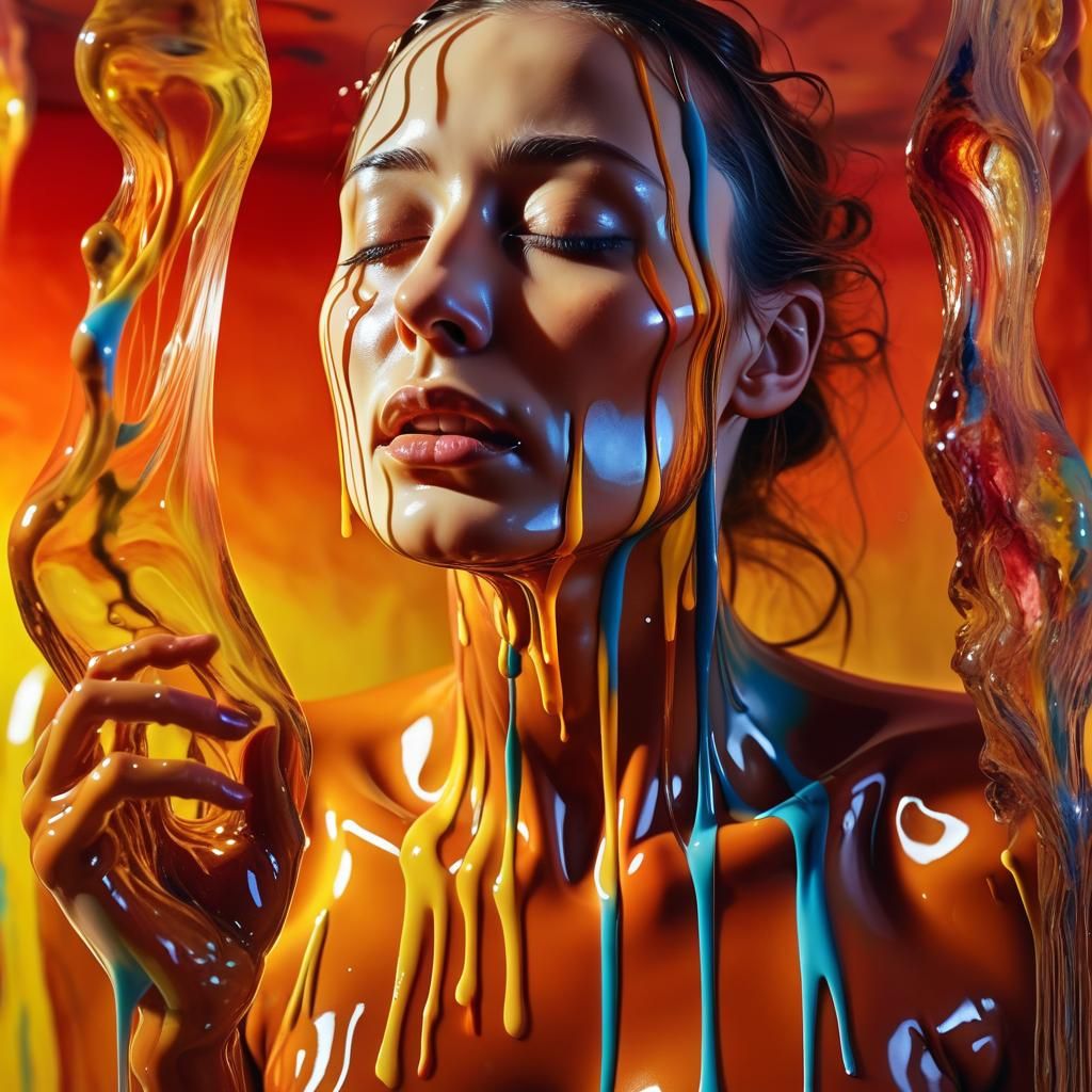 Surreal Melting Woman in a Dreamlike Oil Painting