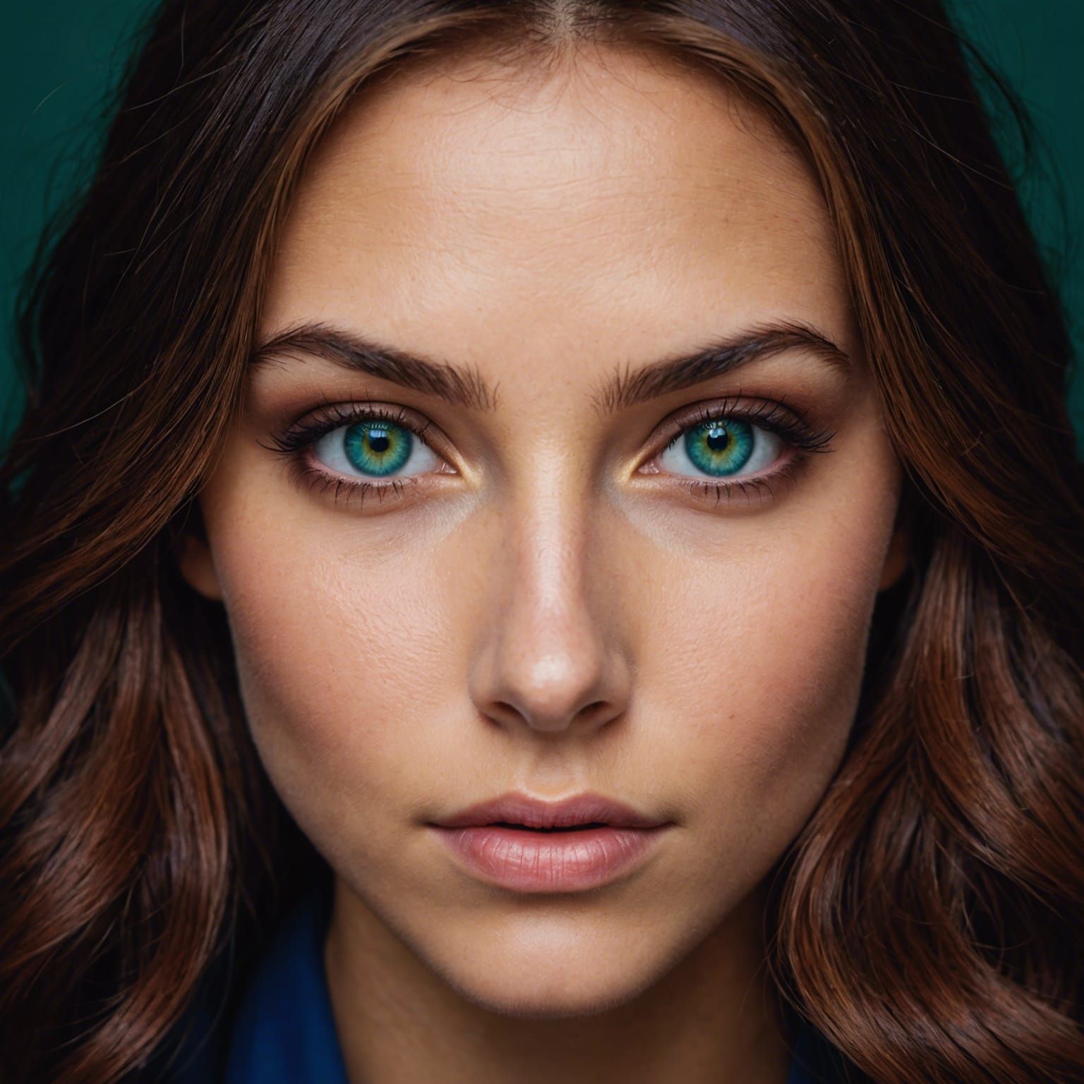 Striking Portrait in Sapphire Blue Palette with Green Eyes