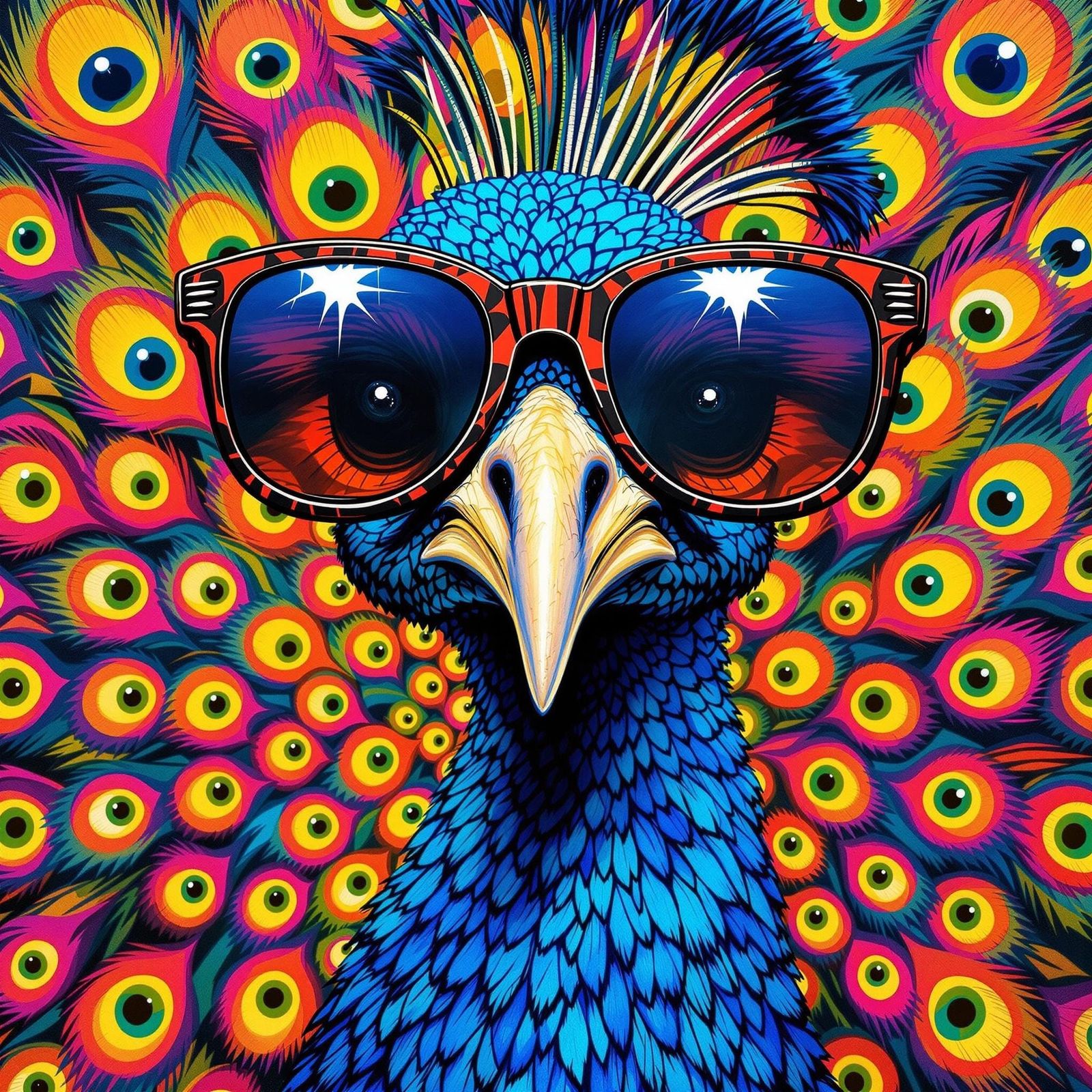Soulful Peacock Portrait in Vibrant, Hyper-Expressive Style