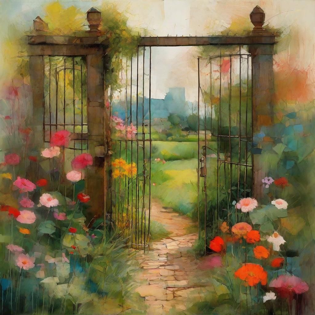 Surreal Garden Gate Watercolor and Ink