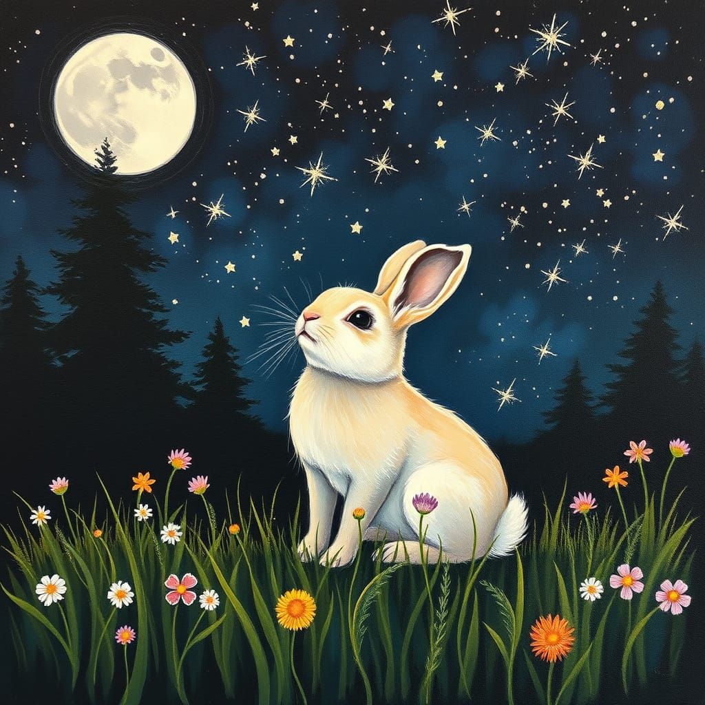 Moonlit Bunny Amidst a Celestial Dance