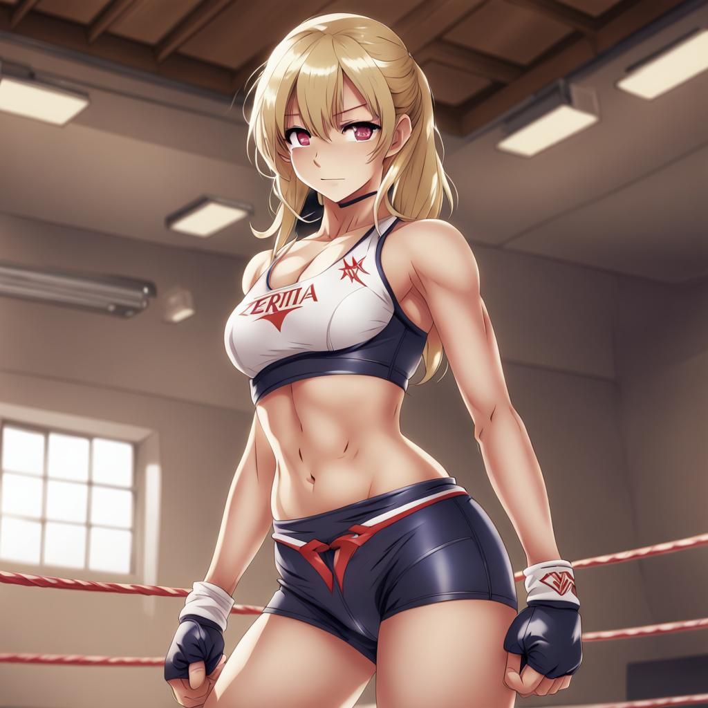 Blonde Woman in Anime Wrestling Art Style