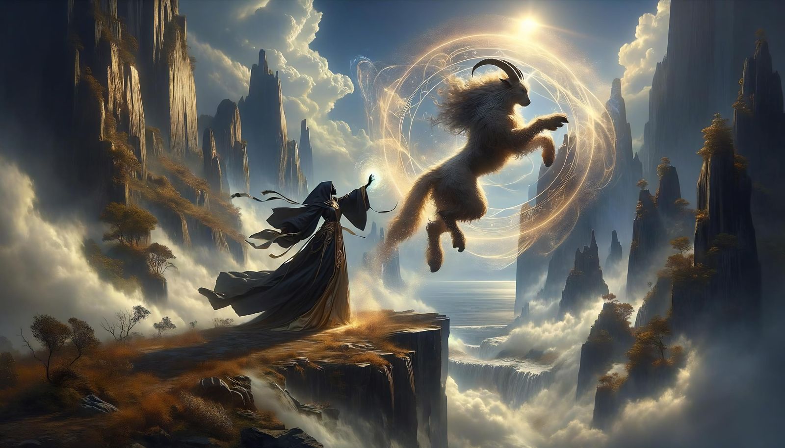 Cleric Casts Air Walk Spell in Fantasy Landscape