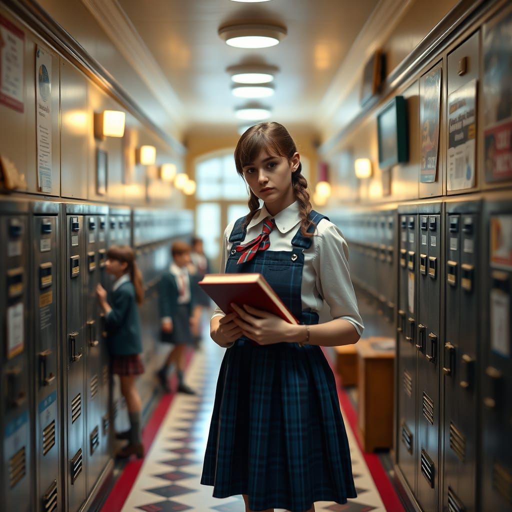 Miniature School Hallway Dollhouse: Cinematic Digital Painti...