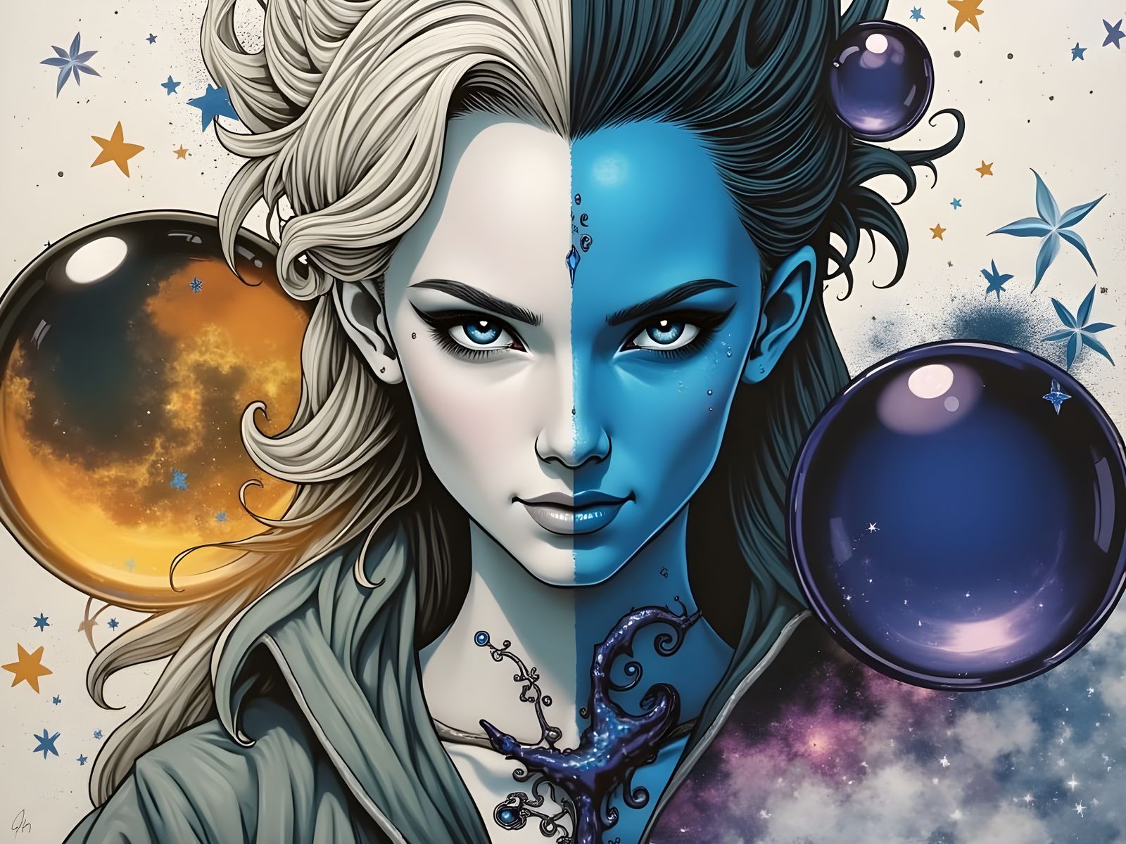 Cosmic Blue Goddess in Photorealistic Digital Illustration