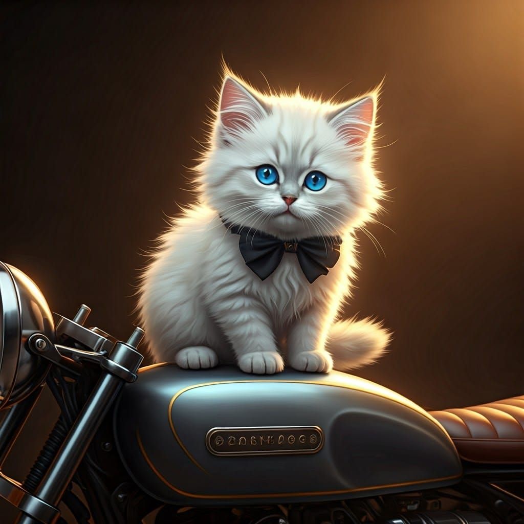 Kitten on Motorcycle: 3D Anime Art Render