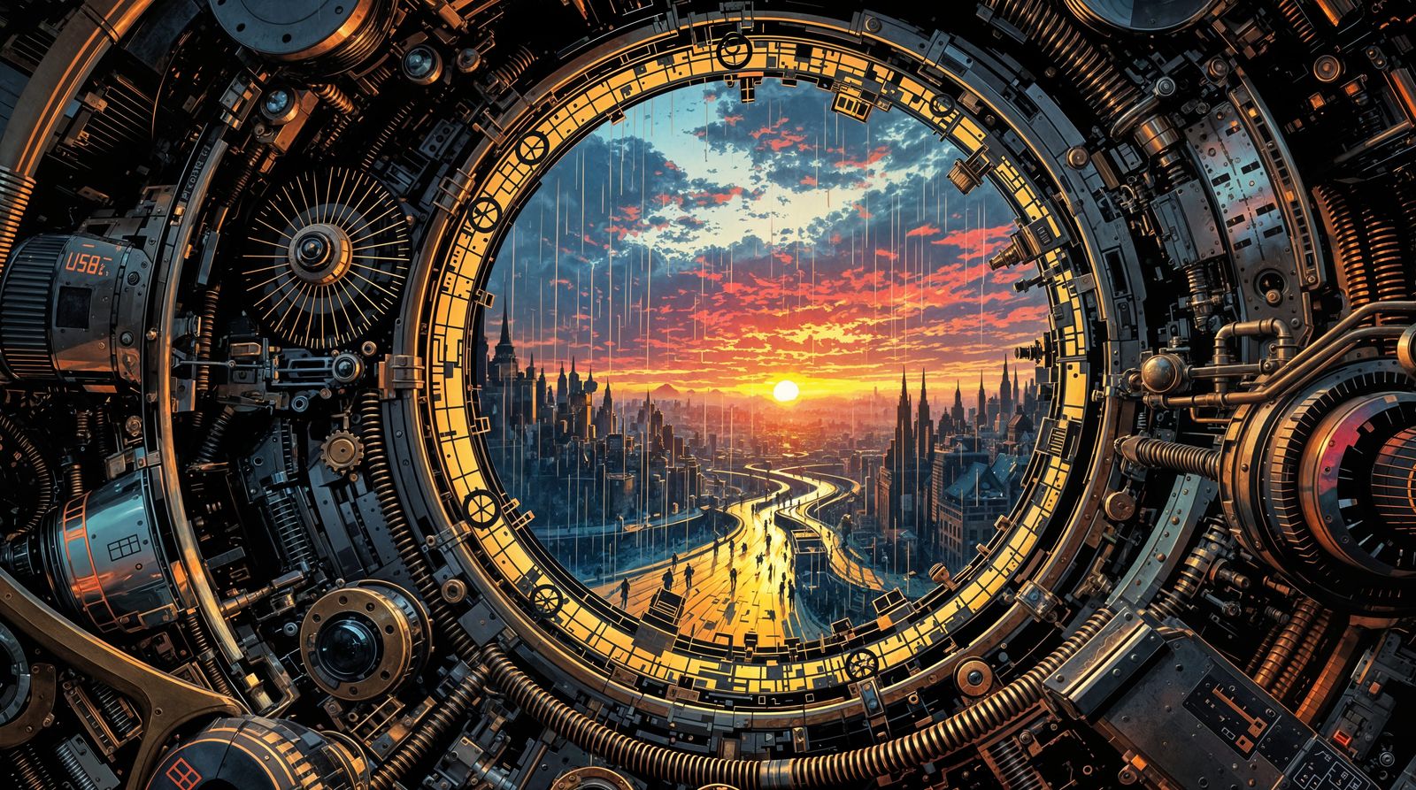 Steampunk Eye Views a Rainy Sunrise