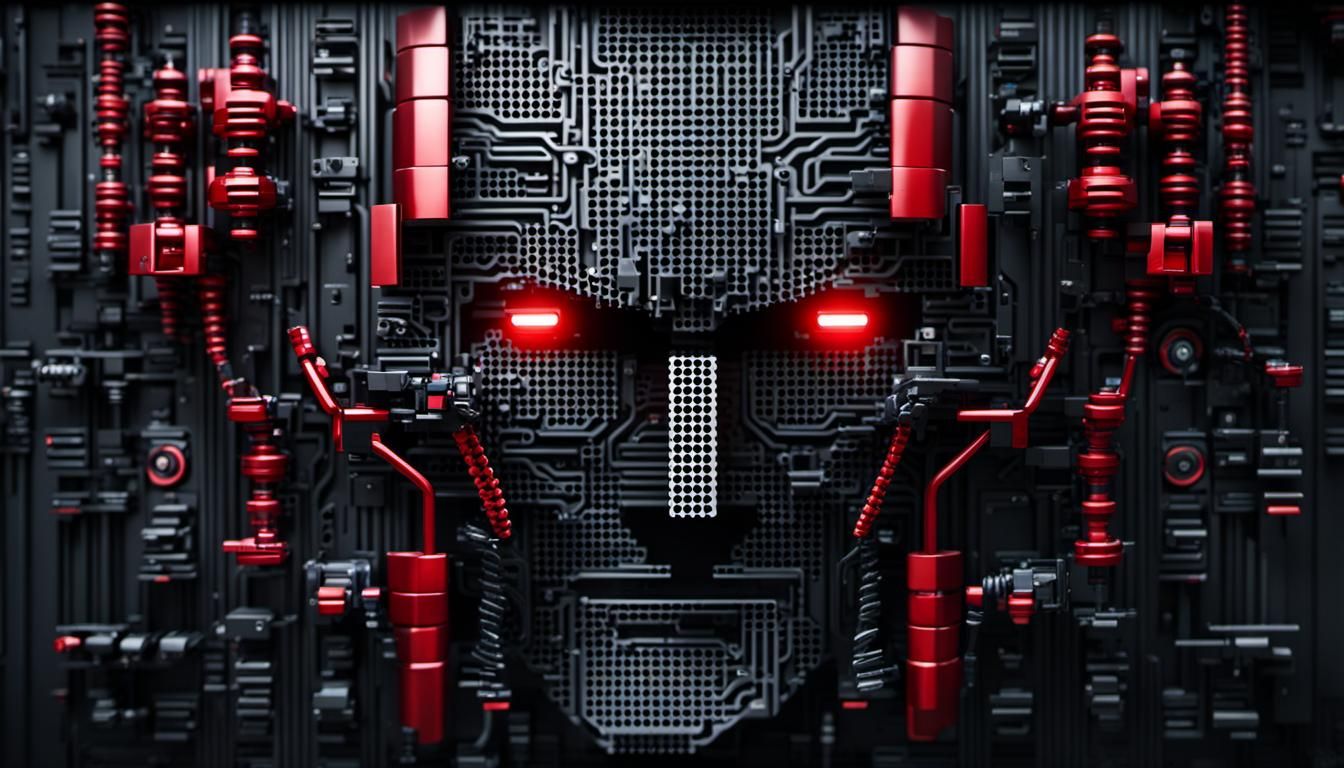 Cybernetic Face Integrated into Metallic Wall