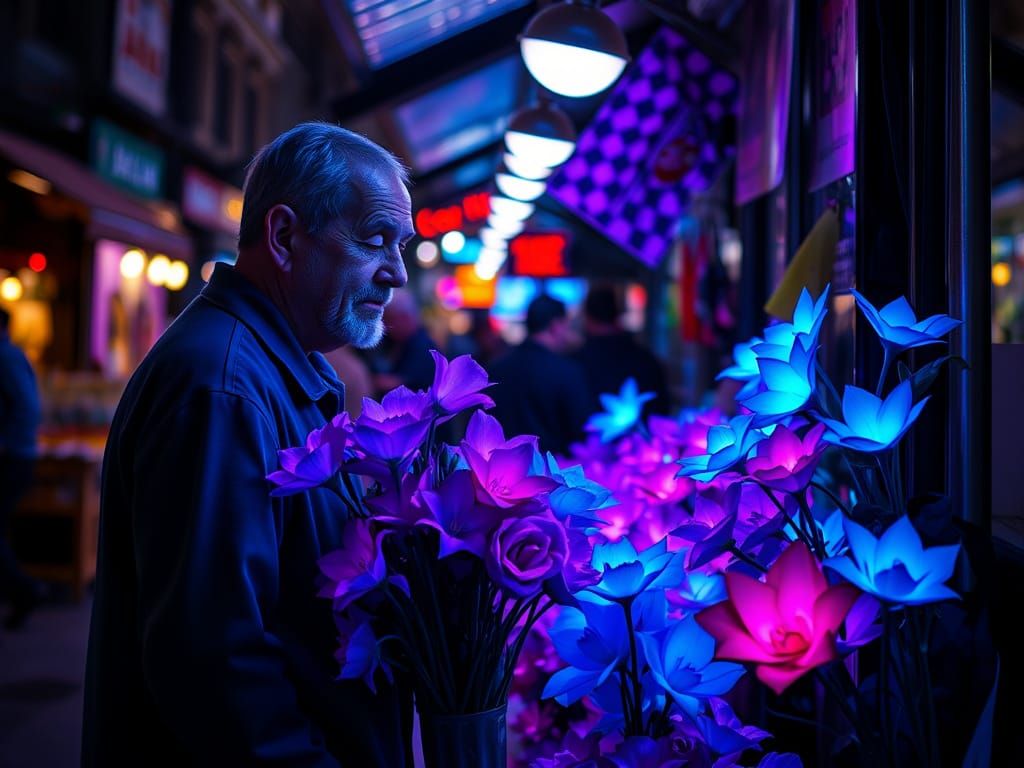 Glowing Night Market Blooms in Neo-Pop Style