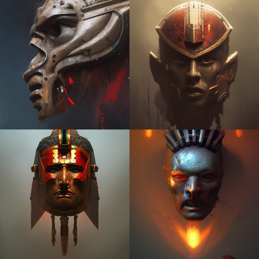 Aztec Warrior Head in Dark Fantasy Style