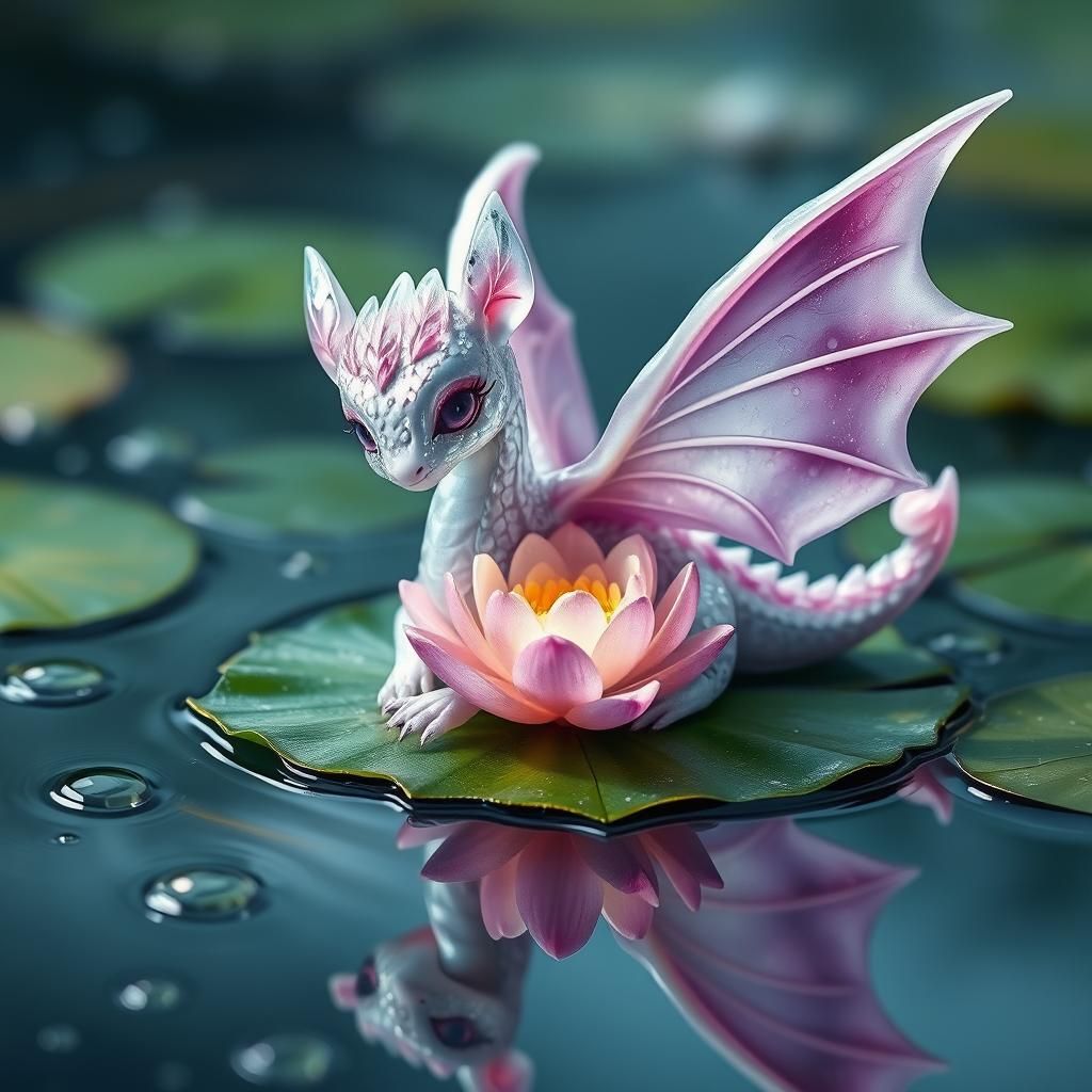 Fairy Dragon with Water Lily in Dreamlike Style