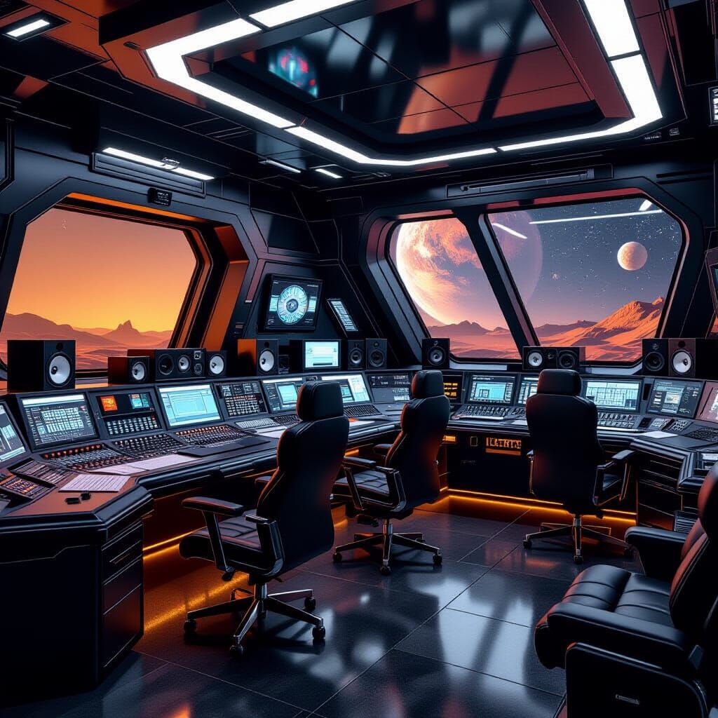 Futuristic Mars Recording Studio Control Room