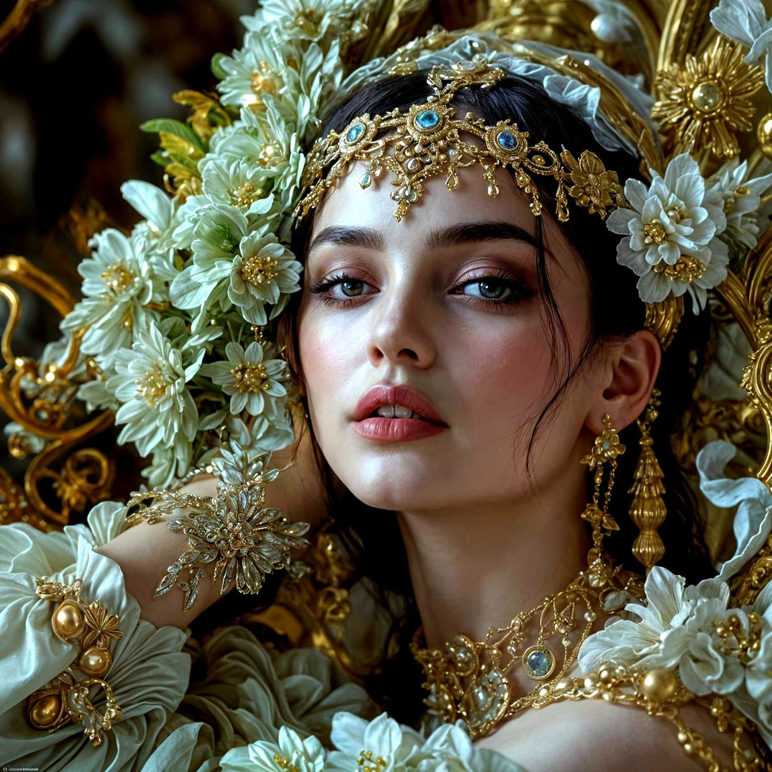 Alberto Vargas-Inspired Pin-Up Goddess in Opulent Rococo Spl...