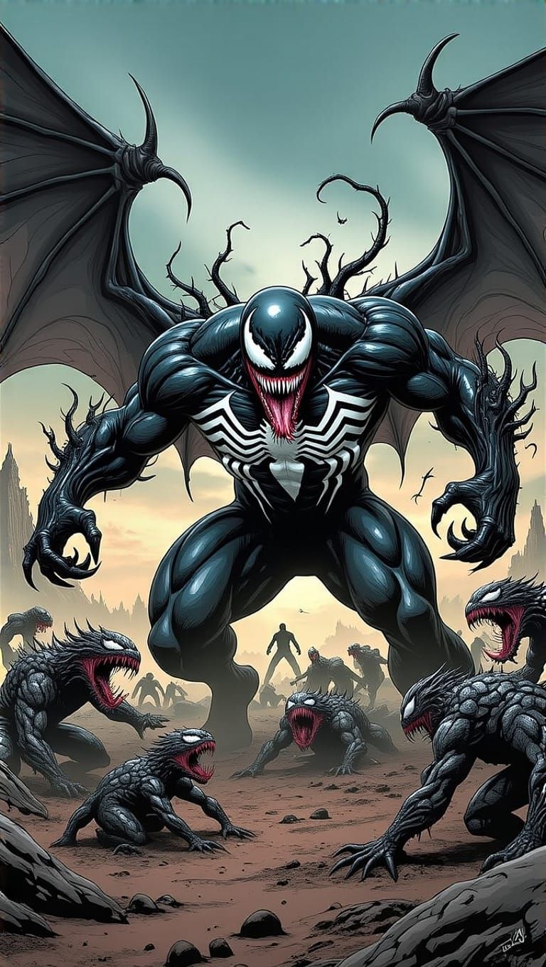 Venom Battles Symbiote Dragons in Gothic Horror Comic Art
