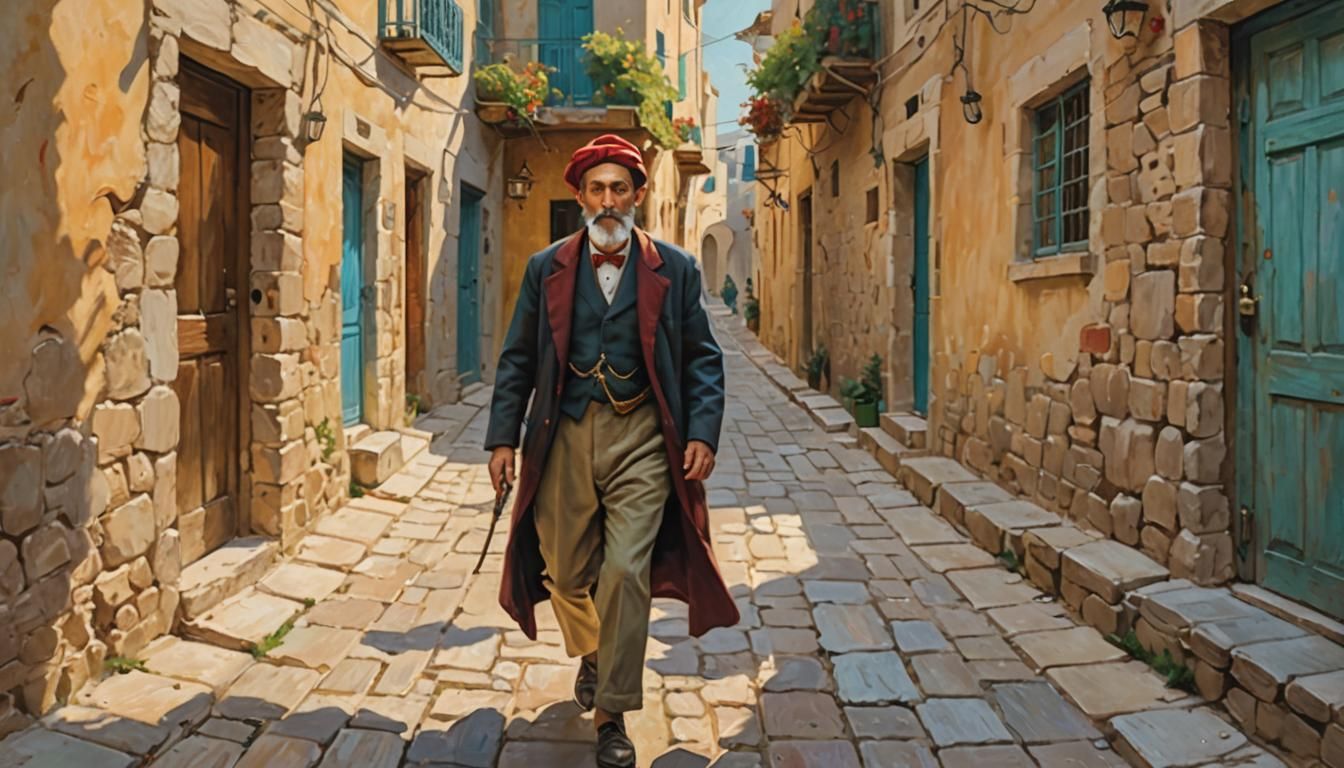 Greek Alley Pickpocket in Impressionist Style
