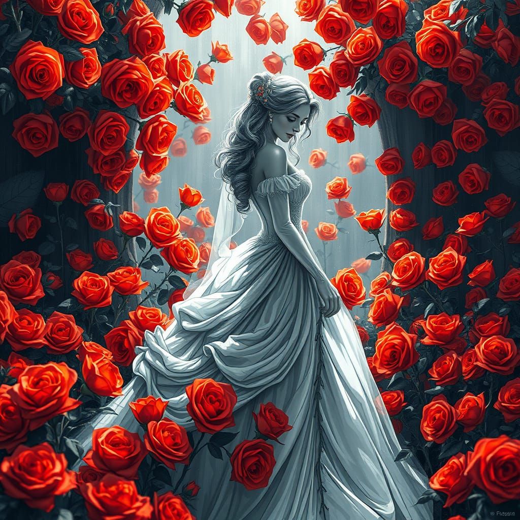 Elegant Belle in a Black and White Art Nouveau Wedding Scene