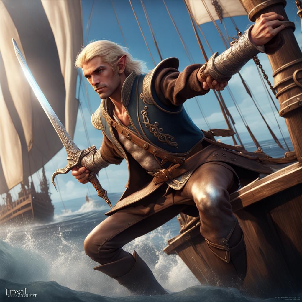 Elf Swashbuckler Adventurer on the High Seas