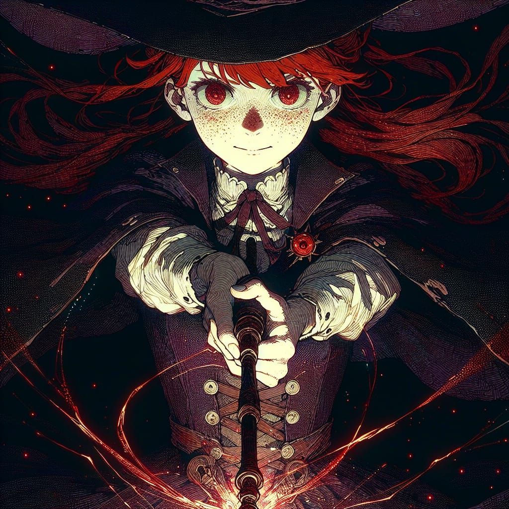 Anime Witch Portrait in Stained Glass Style