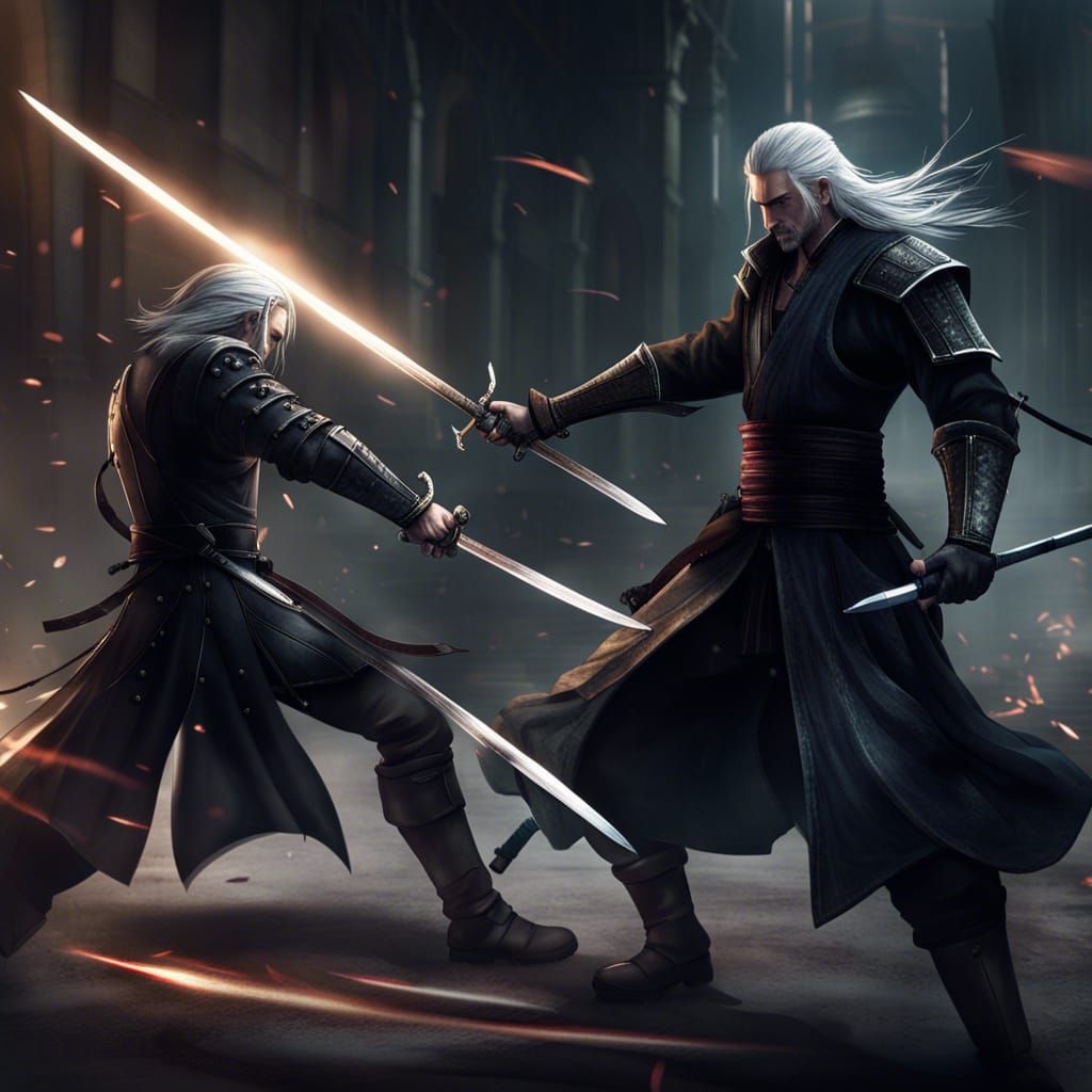 Epic Sword Duel: Two Warriors Clash