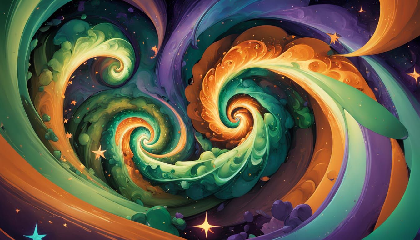 Vortexes of Stars in a Rainbow Oil Painting Style